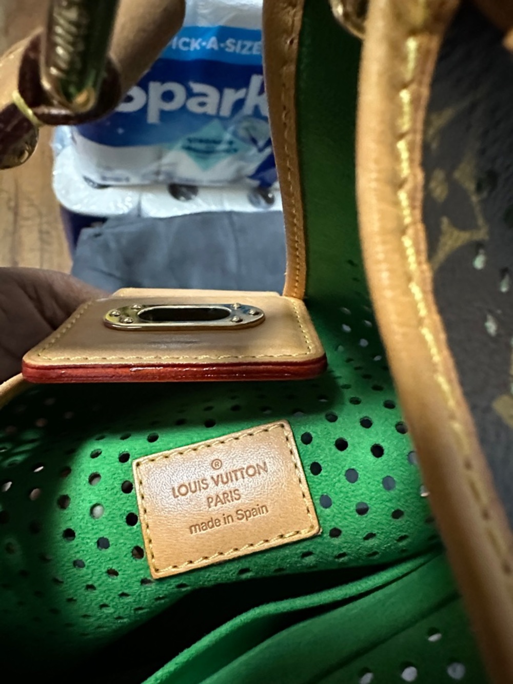 Louis Vuitton Brown Monogram Shoulder Bag with Green Accents - Picture 11 of 12